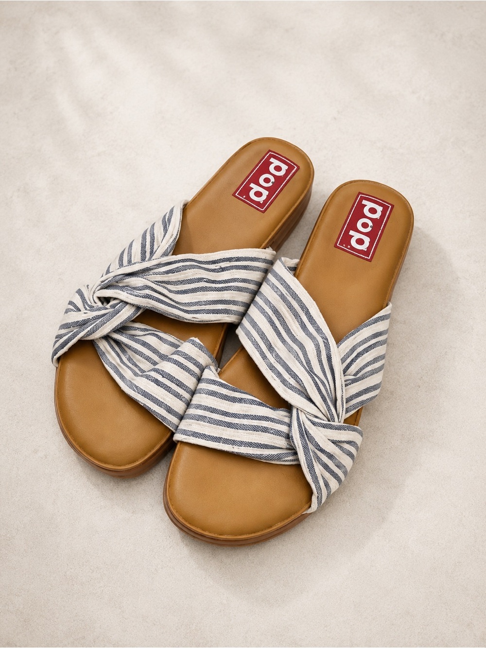POP Adelina Striped Knot Slide Sandals NIB Size 10 11 Blue White Slip On